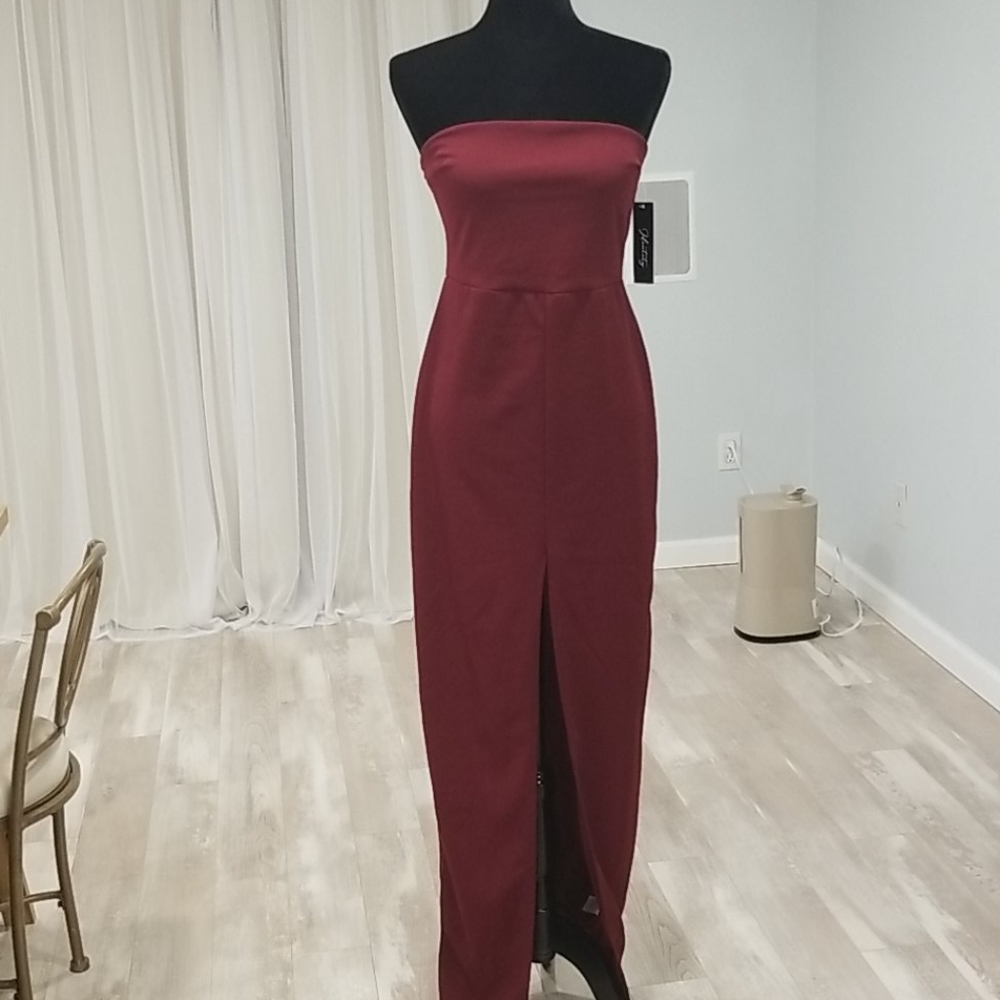 Strapless maxi, high low red dress